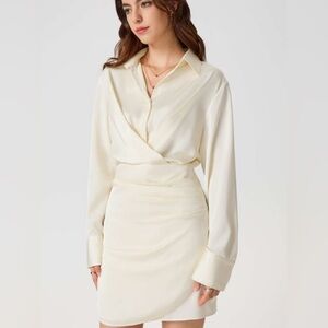 Cider Elegant Cream Long Sleeve Dress